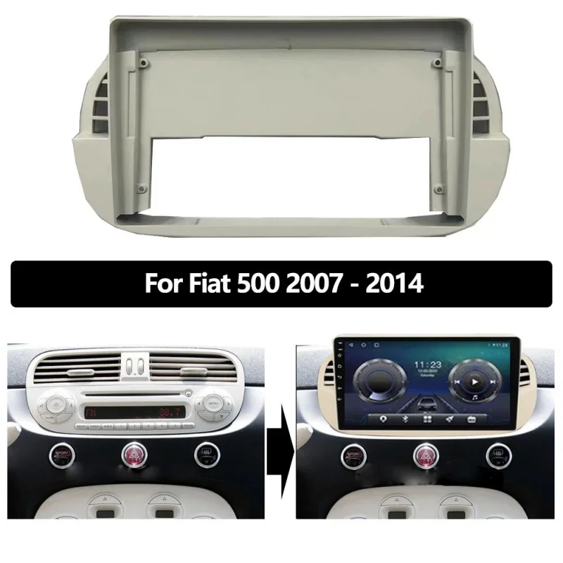 9'' Big Screen 2din android Car Radio Fascias Frame For FIAT 500 2007-2015 silver  Dask Kit Fascia Audio Frame Dashboard