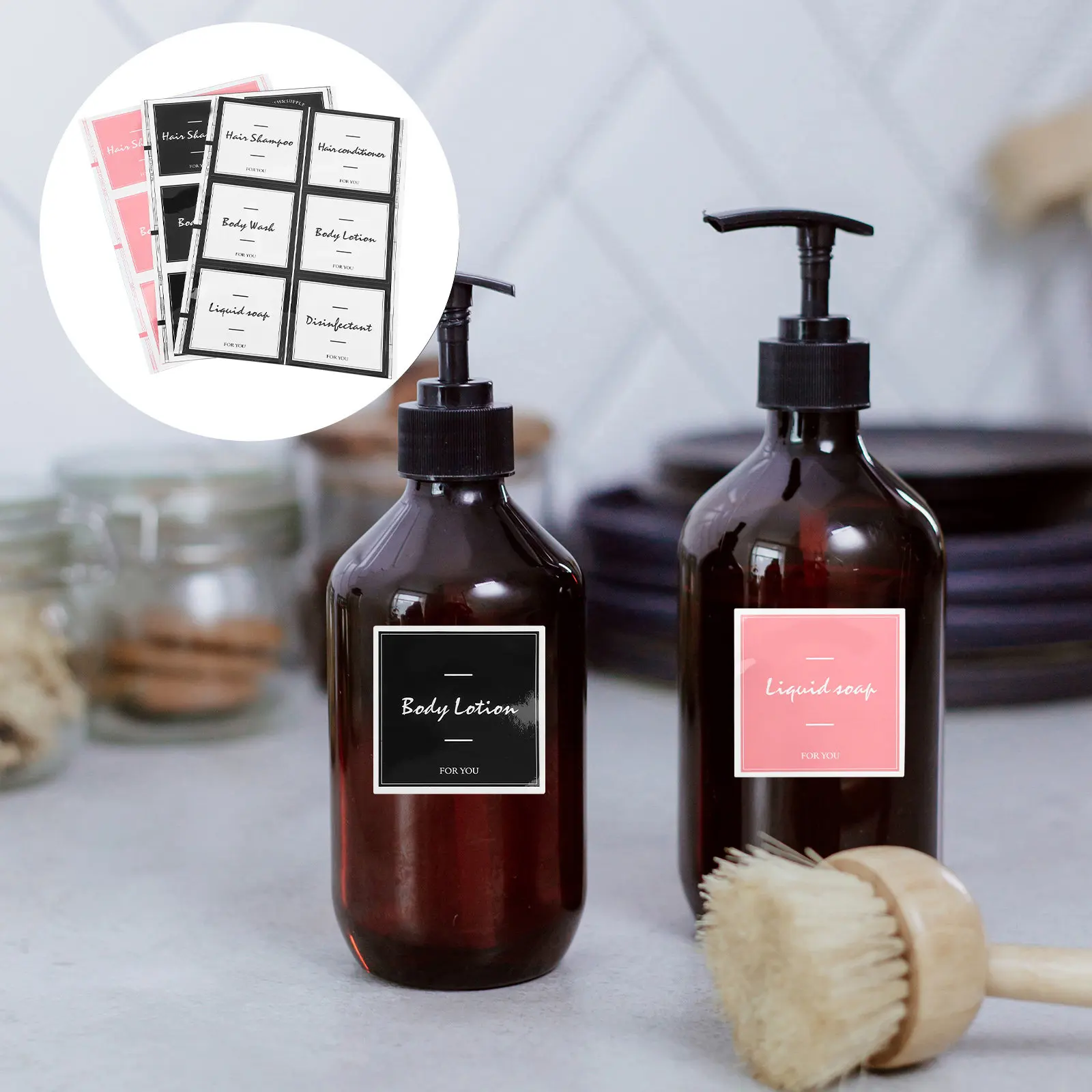 

3 Sheets Jar Labels Stickers Bathroom Dispenser Bottle Shampoo Body Wash Marking for Containers Lotion Adhesive Organizing