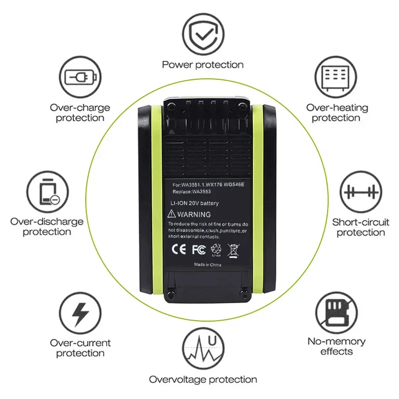 Imagem -03 - Bateria de Substituição Recarregável de Lítio para Ferramentas Elétricas Worx 20v 9000mah Wa3551 Wa3553 Wx390 Wx176 Wx178 Wx386 Wx678 Novo