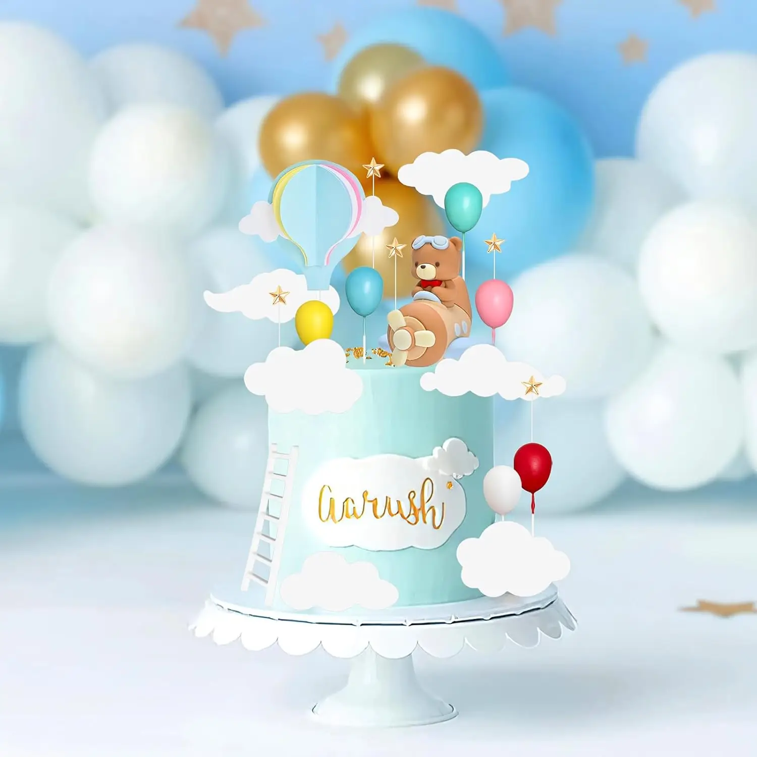 20 قطعة من أغطية كعكة الطائرة لتزيين كعكة السفر مع بالون الهواء الساخن على شكل دب لتزيين حفلات أعياد الميلاد وحفلات استقبال المولود الجديد
