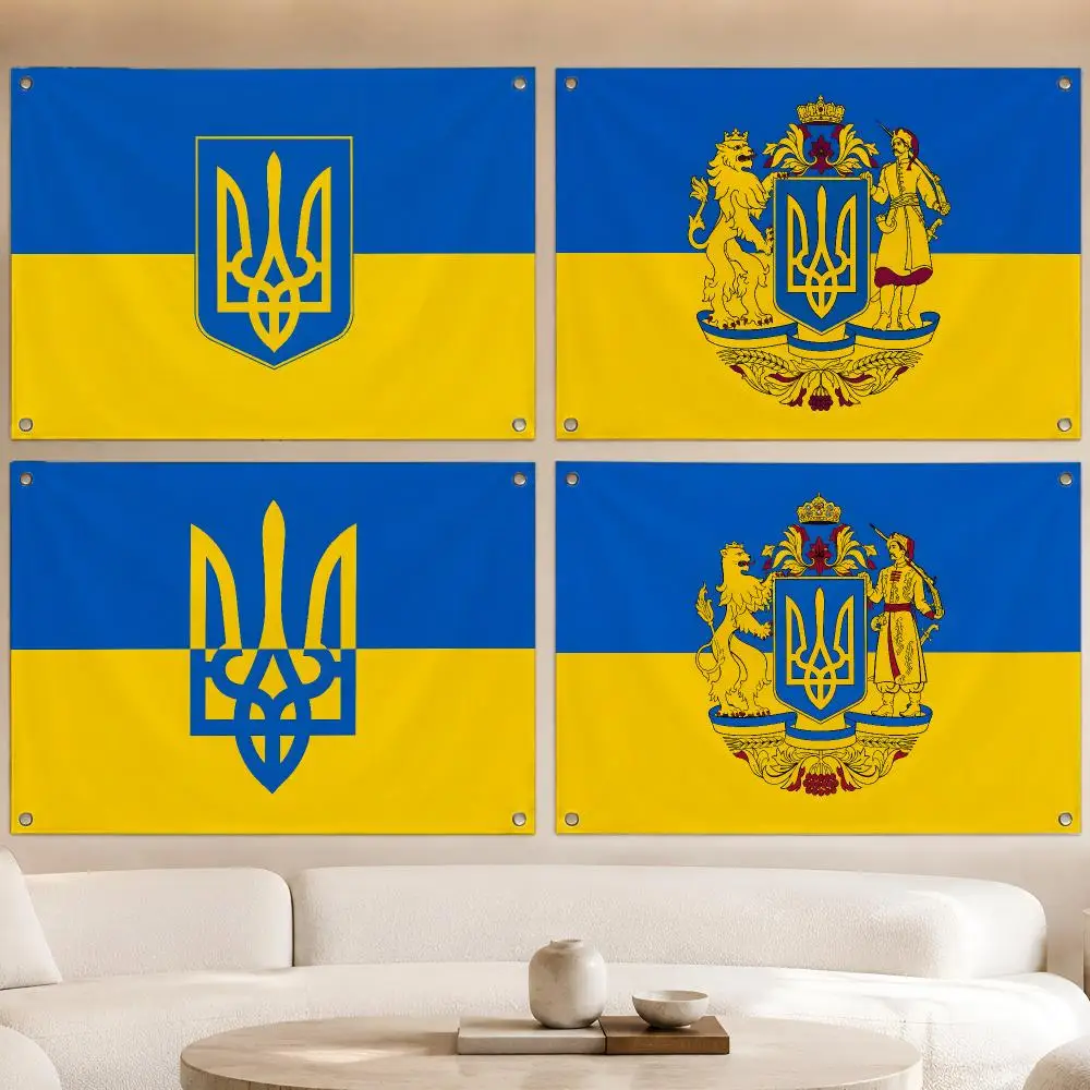 Country Popular Classic Art Ukraine Flags Fan Banner Tapestry Wall Hanging Garage BarDorm Camp Party Outdoor Home Decor Gift