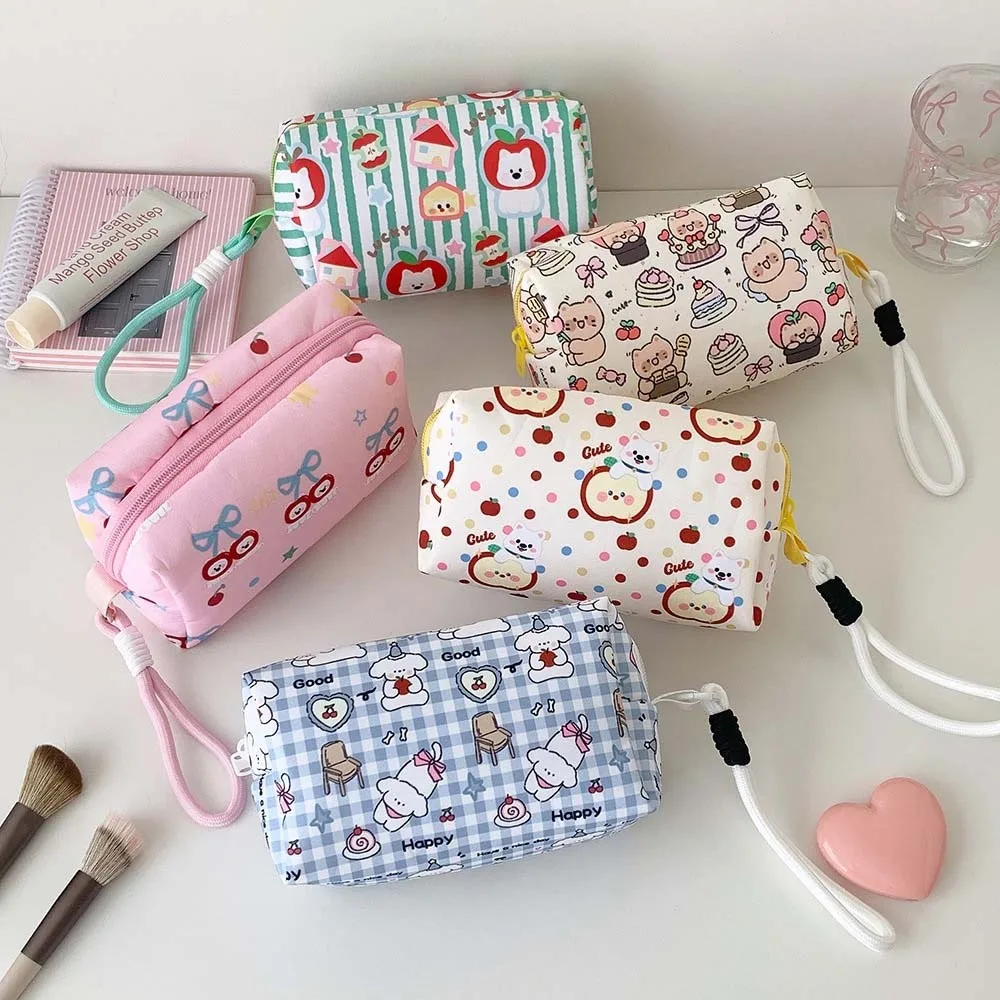 Pen Bag Cloth Cartoon Stationery Bag with Lanyard Fruit Cherry Korean Style Pencil Case Desktop Storage Large Capacity