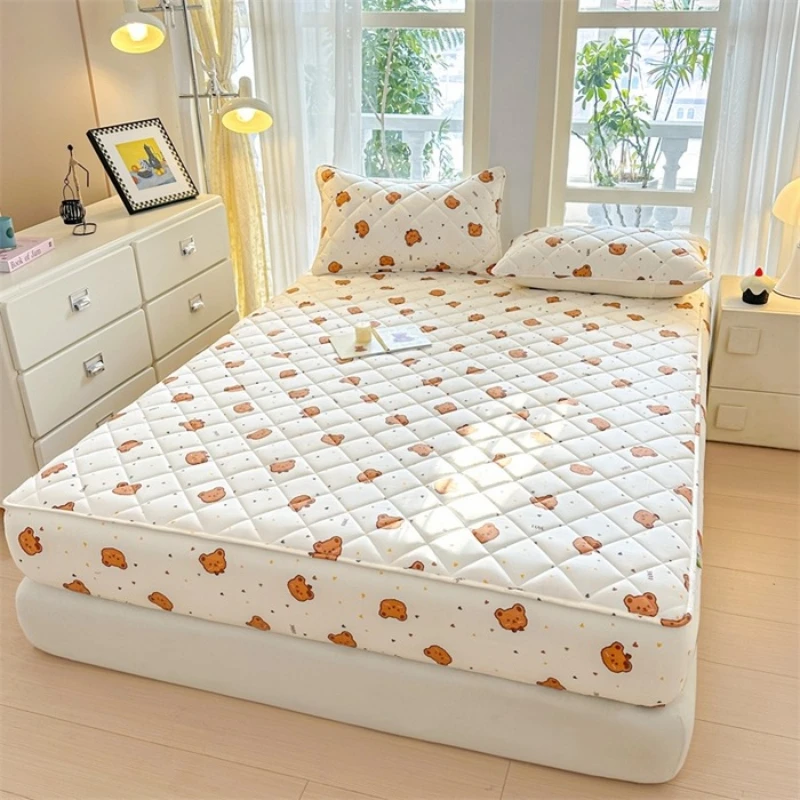 Class A washed cotton warm printed padded sheet single mattress protector