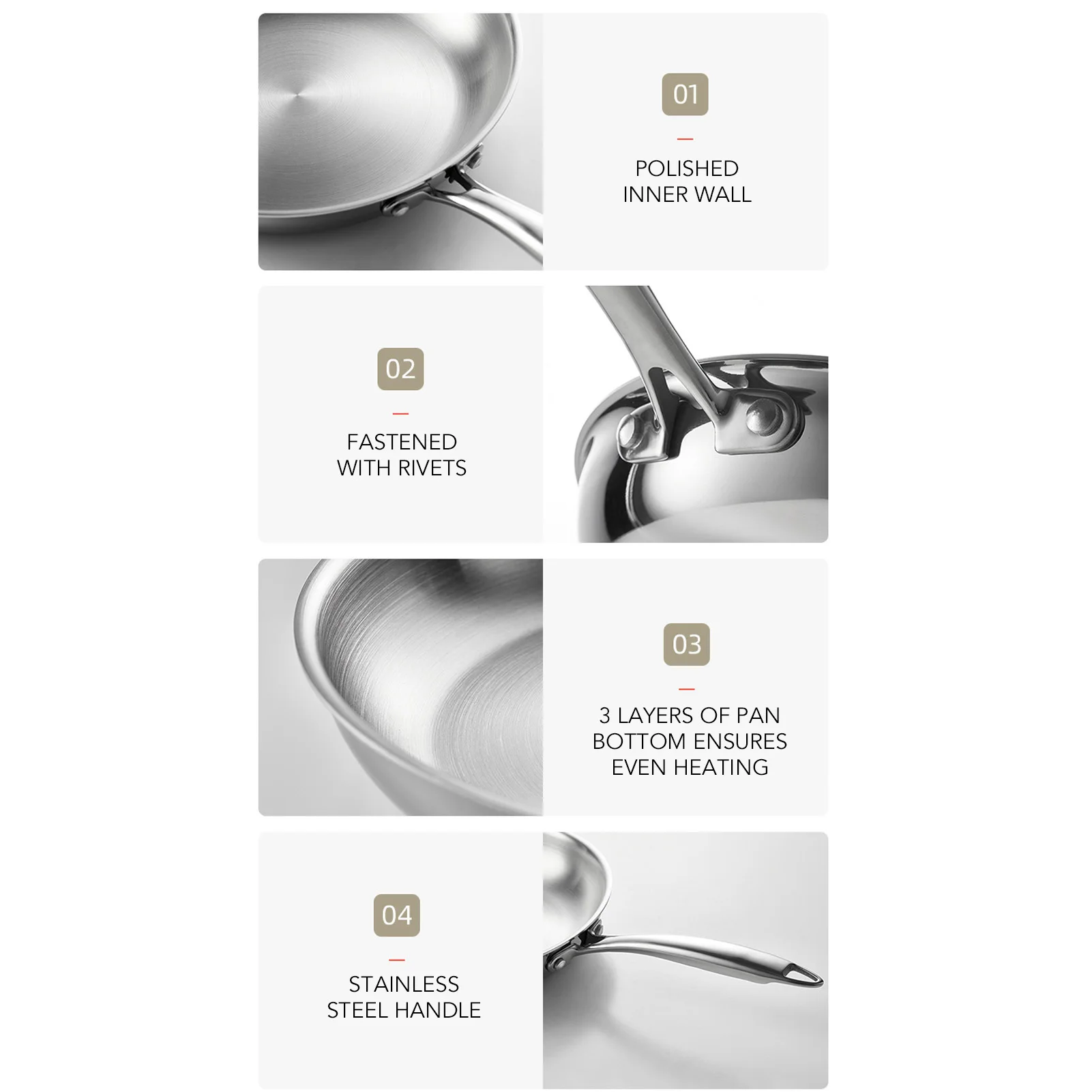 22 سنتيمتر 24 سنتيمتر 26 سنتيمتر الفولاذ المقاوم للصدأ مقلاة غير عصا المطبخ مقلاة مع مقبض سميكة مناسبة لجميع المواقد #6