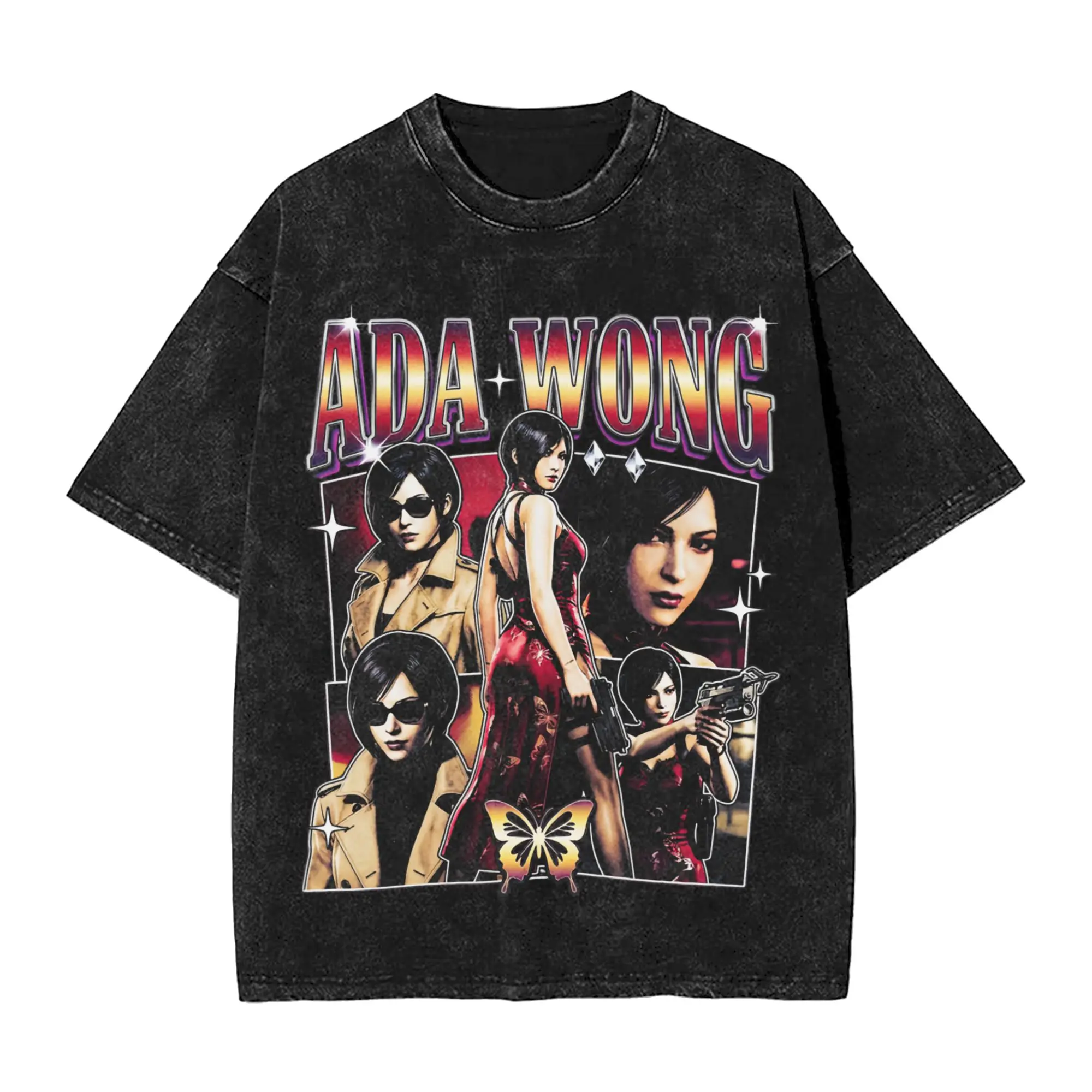 Funny Ada Wong Red Dress T-Shirt  Men Round Neck Pure Cotton Washed T Shirts Residents Evil Short Sleeve Tees Plus Size Clothes