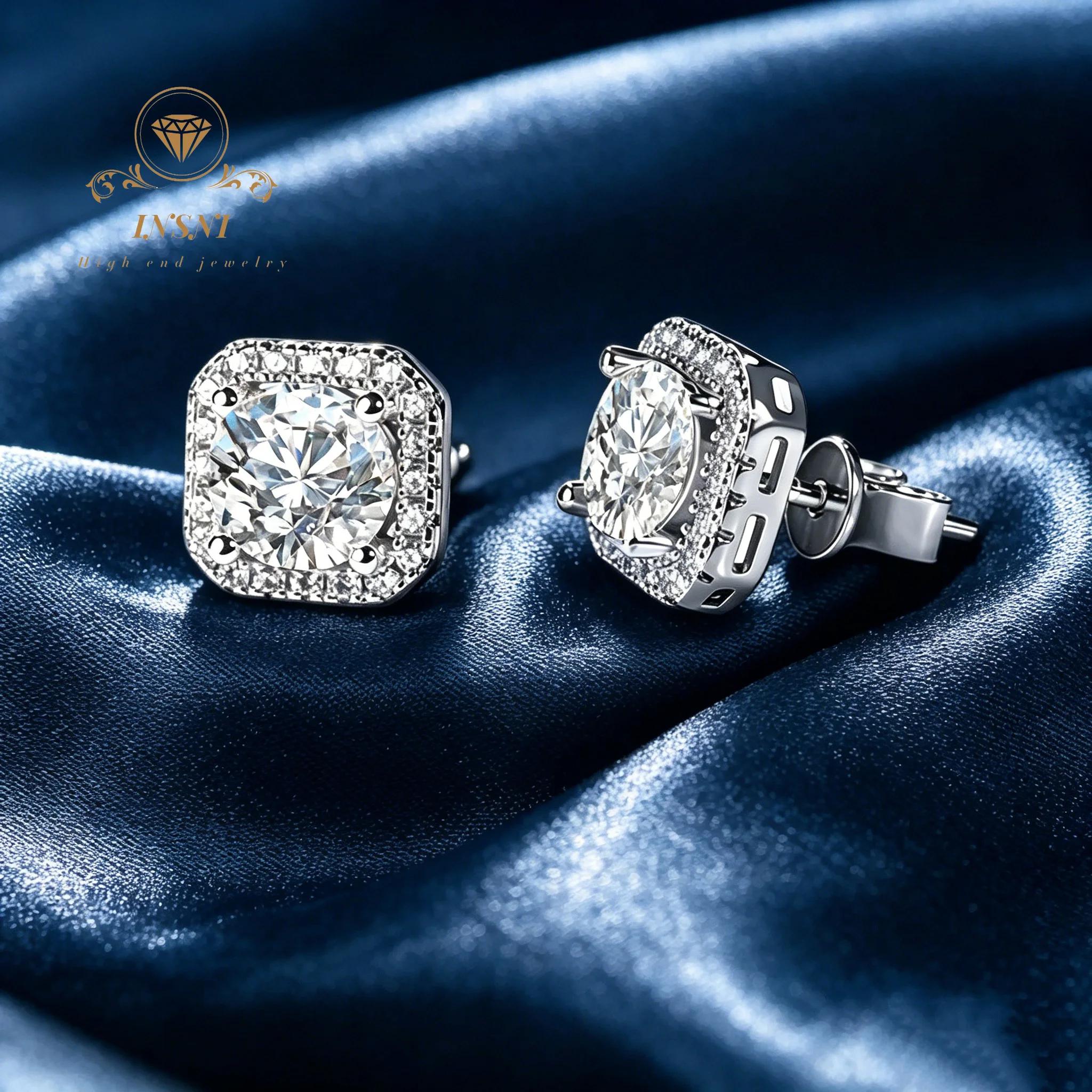 Moissanite Square Stud Earrings S925 Sterling Silver Light Luxury Men's and Women's Jewelry Affordable Gifts Daily Commuter