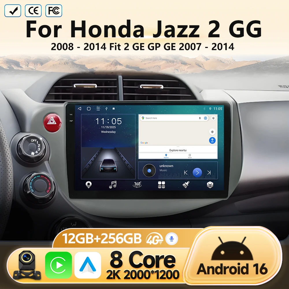 Android Car Radio For Honda Jazz 2 GG 2008 - 2014 Fit 2 GE GP GE 2007 - 2014 Multimedia Video Player Navigation GPS No 2 din DVD