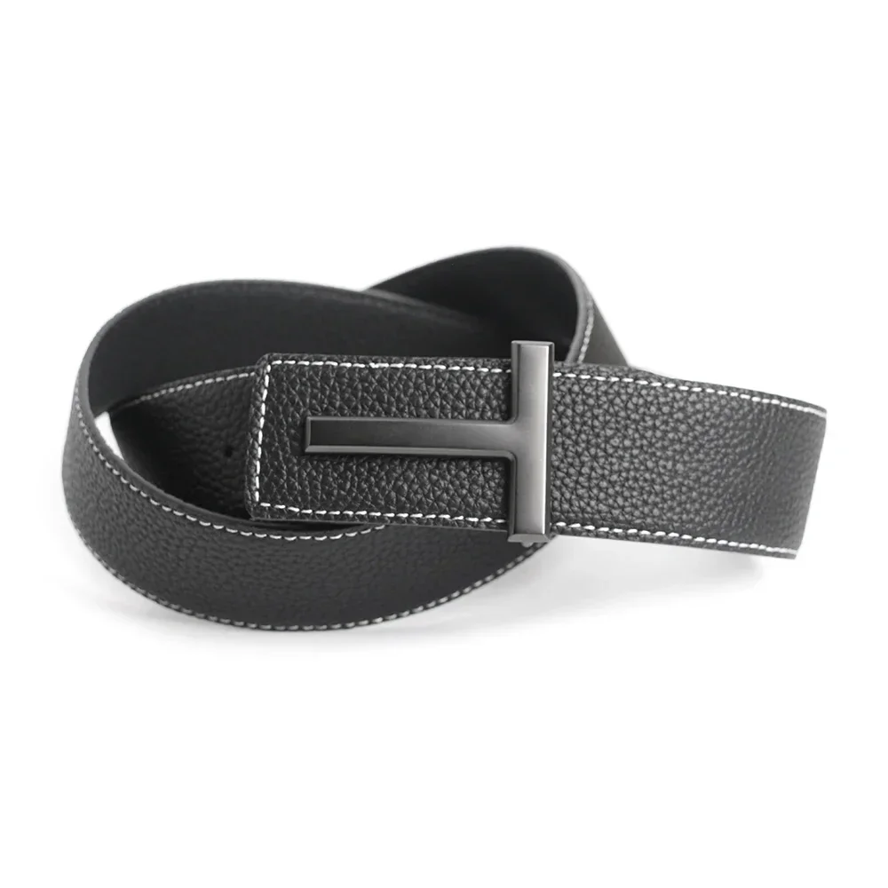 Top Grey Luxury Brand Designer T Buckle Belt Men High Quality Women Genuine Real Leather Dress Strap for Jeans Waistband