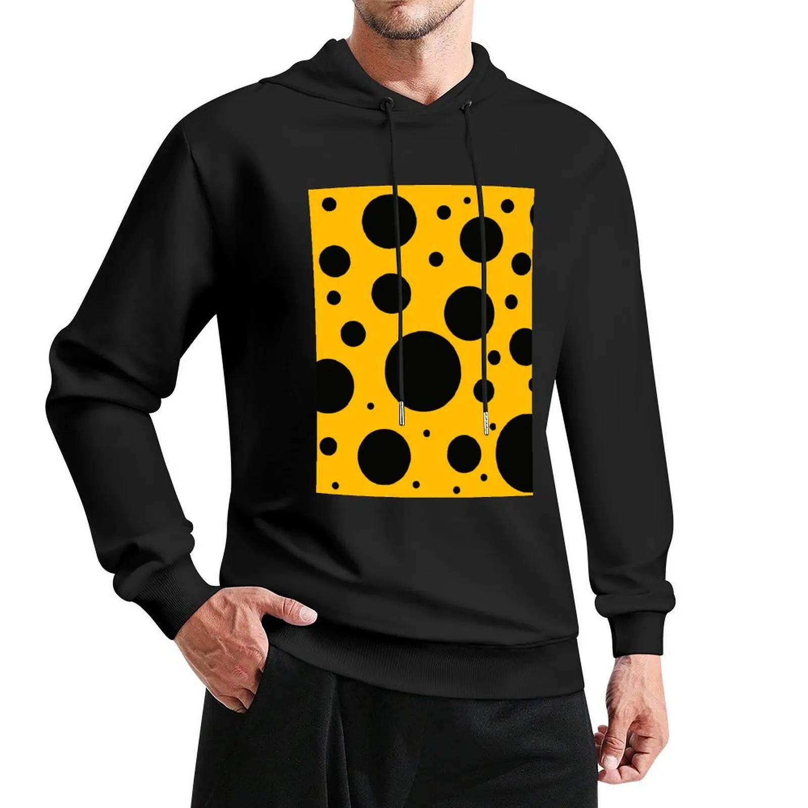 

black polka dots on yellow background Pullover Hoodie autumn men's clothing hoodie men