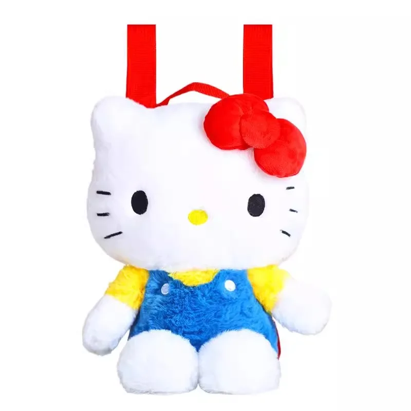 Genuine Anime Sanrio Hello Kitty Stuffed Toy Female Kawaii KT Cat Shoulders Backpack Women Kid Schoolbag Doll Girl Birthday Gift