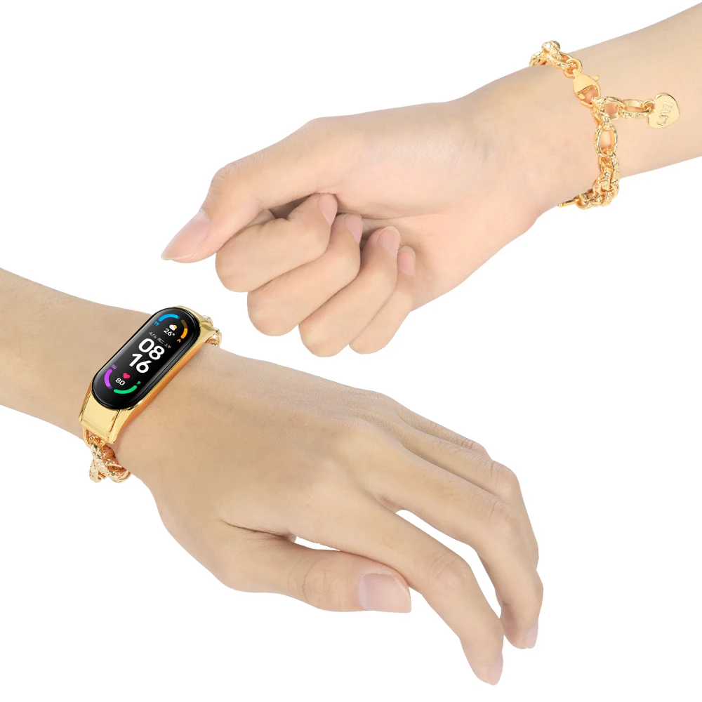 Metal Strap For Xiaomi Mi Band 8 7 6 5 4 3 Smart Watch Stainless Steel Wristband With Heart Chain Belt Mi Band 8 7 6 5 Bracelet
