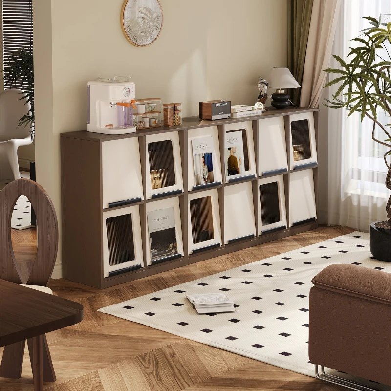 Low floor free combination lattice cabinet, wooden with cabinet door, living room display rack and locker integrated