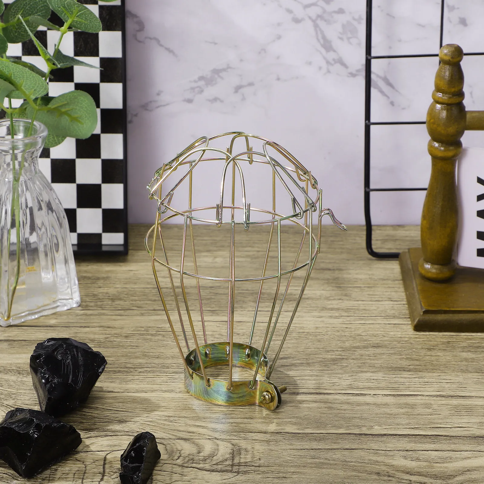 6Pcs Vintage Metal Lamp Bulb Guard Clamps Brass Finish Sturdy Steel Construction Decorative Light Cage Covers for Home Bar Cafe