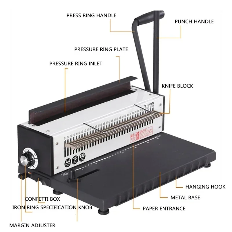 Manual spiral binding machine metal 34 hole punching square 4X4mm photo album A4 paper binding punching machine TD-1500B34