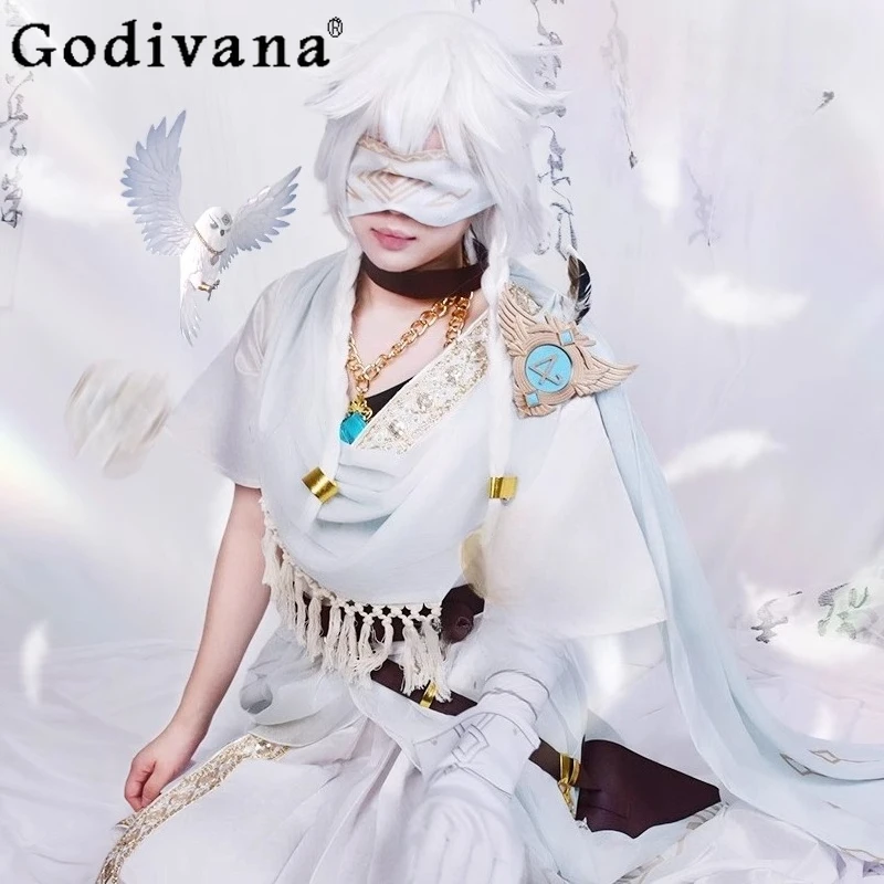 Feminino cosplay jogo conjunto identidade v traje branco lindo elegante ternos feminino uniforme de combate halloween role play roupas