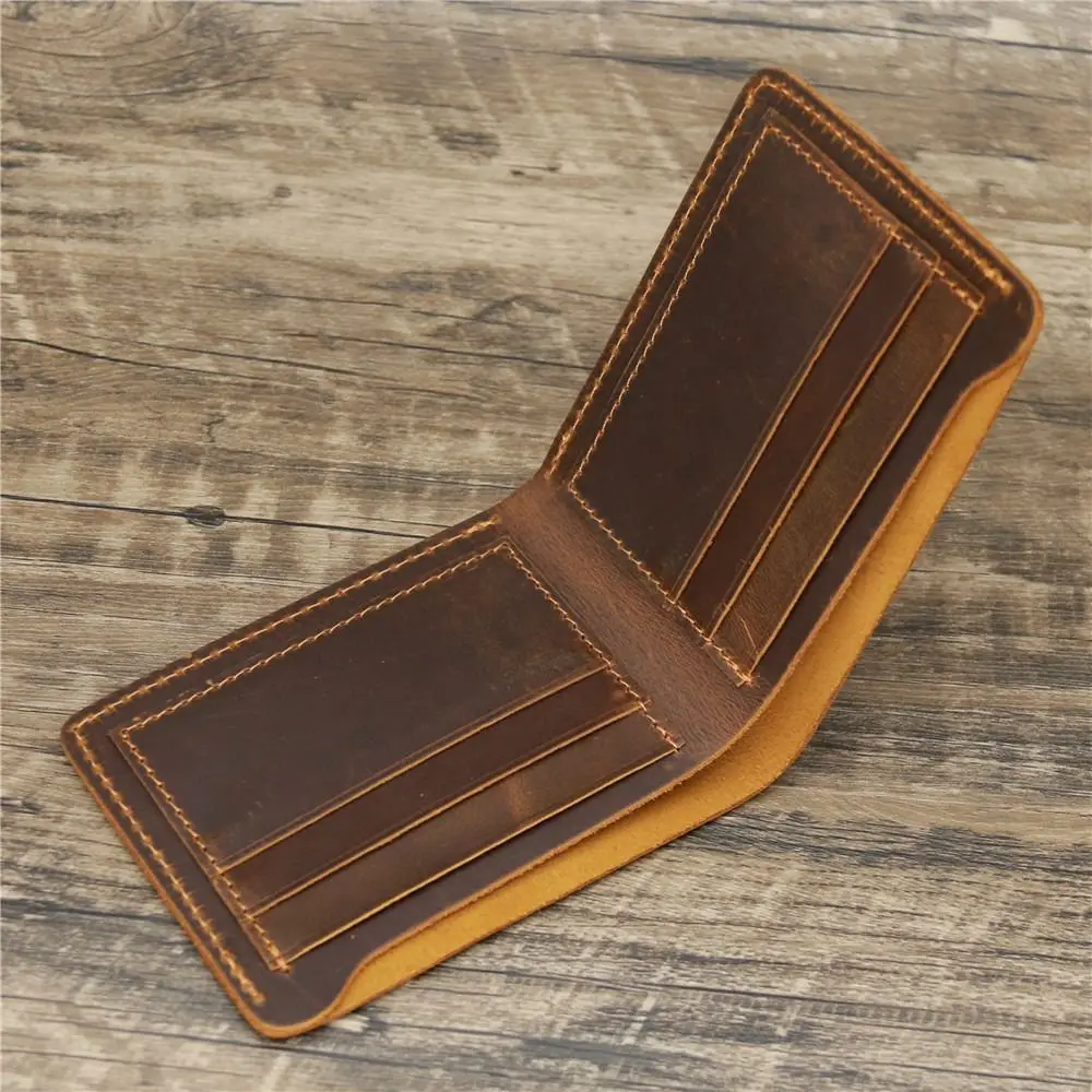 Bifold Design Men Genuine Leather Wallet Short Style Retro Handmade Wallet Minimalist Lightweight Card Bag Business