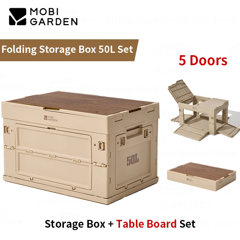 

MOBI GARDEN Camping Folding Storage Box 50L With Table Board Set Portable Large Sundries Storage Sundry Trunk Ourdoor 5 Doors