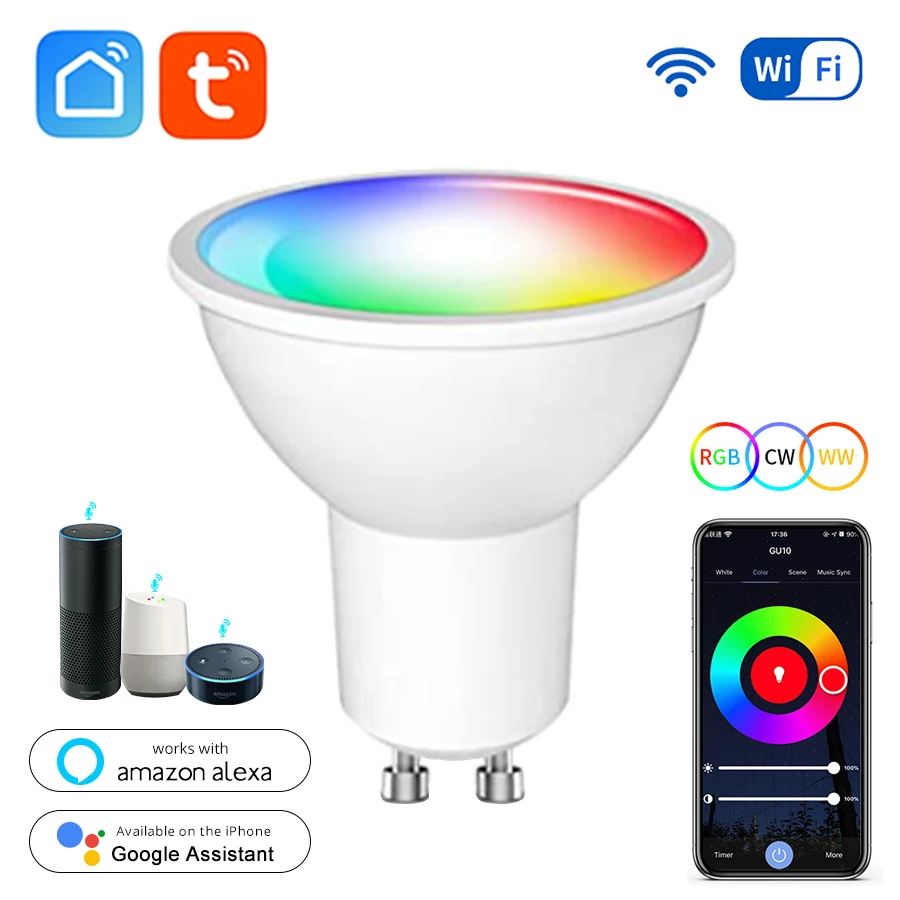 

Tuya Smart WiFi LED Light Bulb GU10 220V 110V RGB CW WW Dimmable Lights 5W 7W 9W Voice Control Work With Alexa Google Home