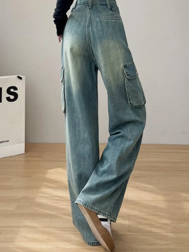 Vintage Cargo Straight Washed Jeans Baggy High Waisted Fashion Streetwear Denim Pants Women's Casual Wide Leg Retro Vaqueros