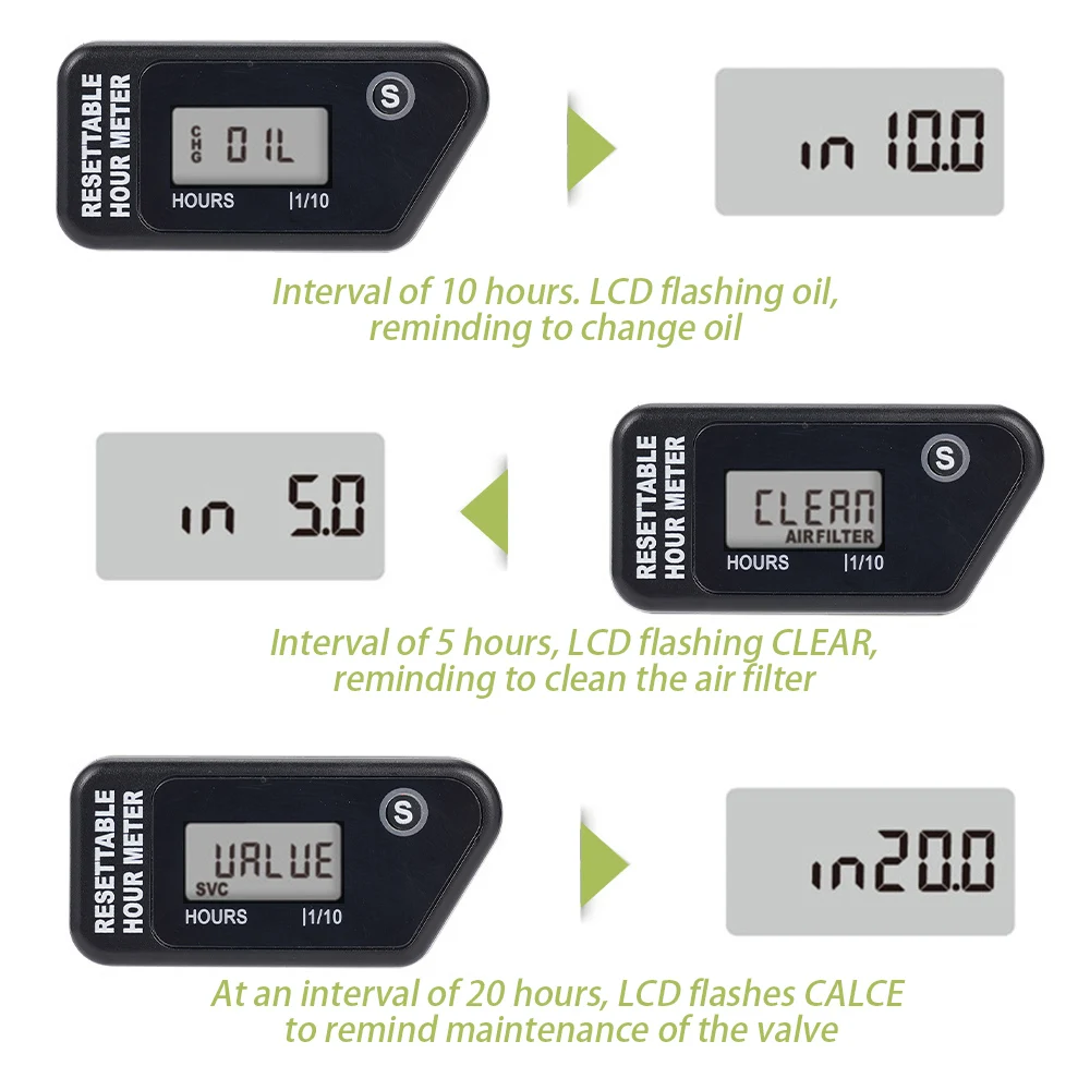 Waterproof Hour Meter Counter for Motorcycle ATV Jet Ski Snowmobile Boat Engine and Chainsaw