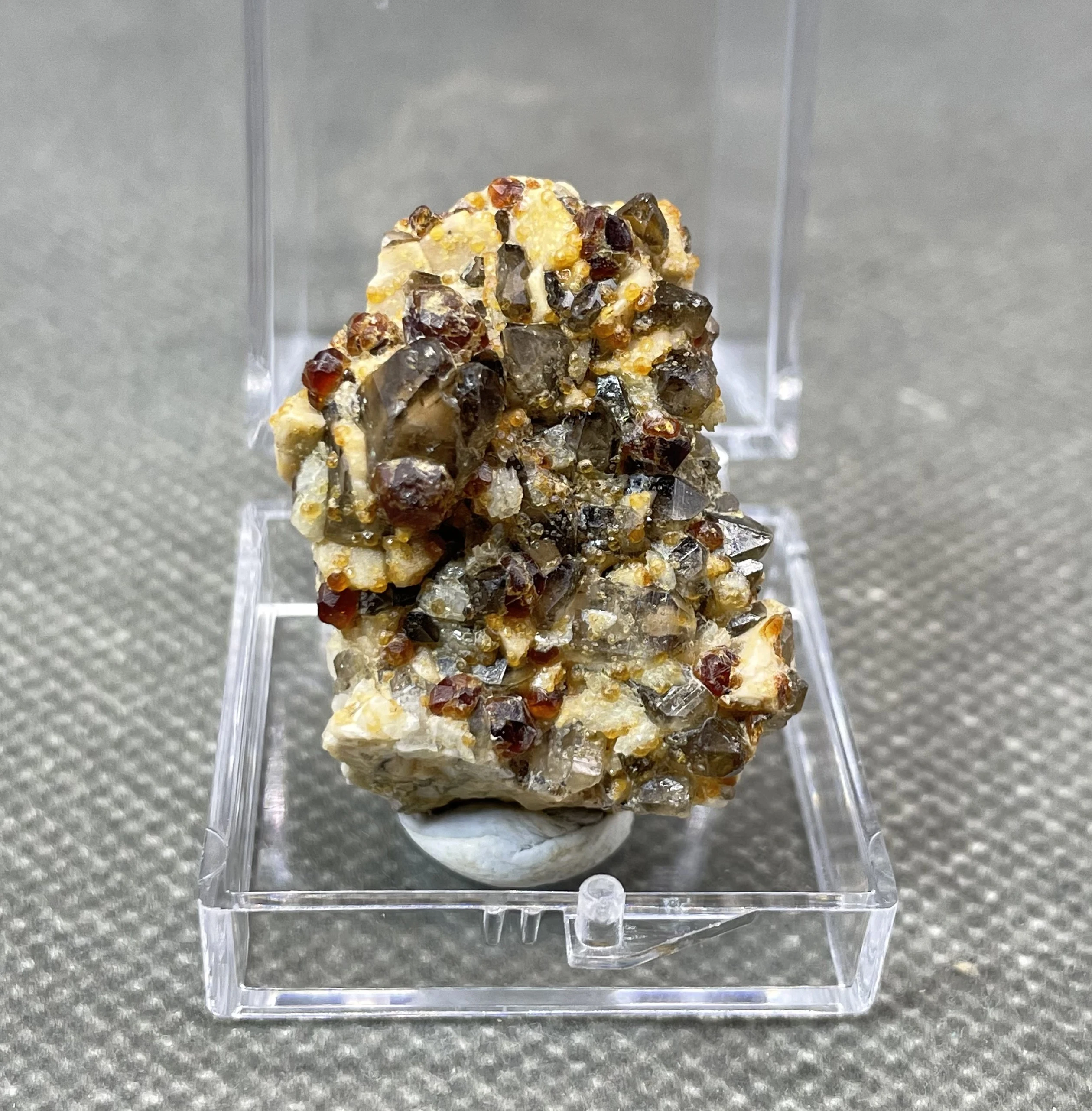 

NEW! 100% natural rare garnet and tea crystal symbiotic mineral specimens stones and crystals quartz crystals + box size 3.4cm