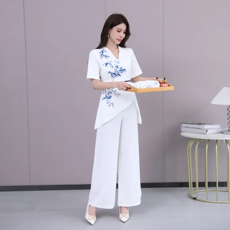 Woman Work Clothes Suit Hotel Waiter Beauty Salon Spa Massage Nail Cafe Sexy Foot Bath Sauna Technician Overall Pants Uniform