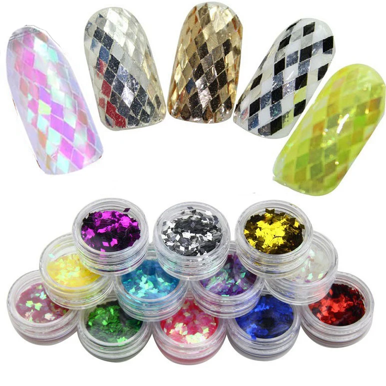 

12 Boxes Holographic Nail Flakes 2mm Rhombus Colorful Holo Nail Glitter Paillette Sequins for Nail Art Decoration