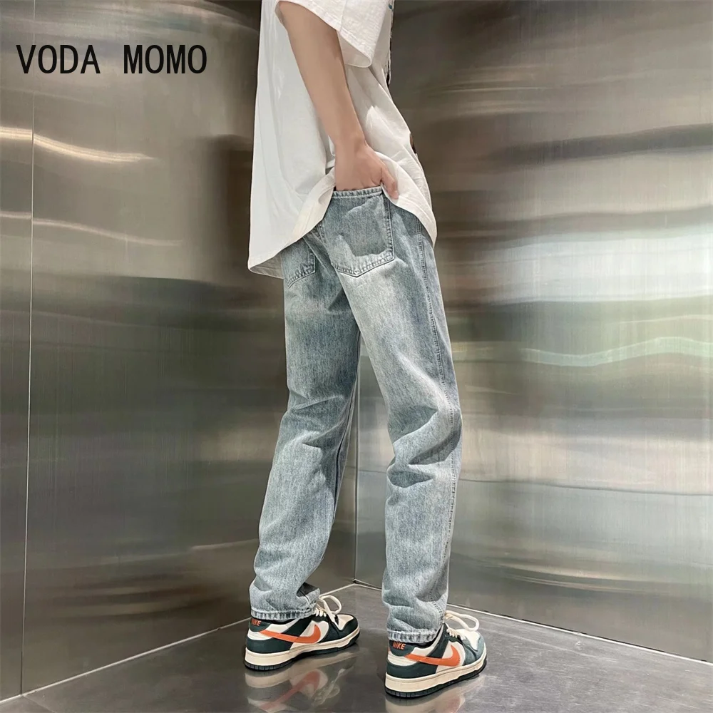 

Однотонные мешковатые джинсы для мытья полов, мужские брюки, шикарные универсальные шикарные осенние широкие брюки, универсальные уличные брюки в корейском стиле в стиле ретро