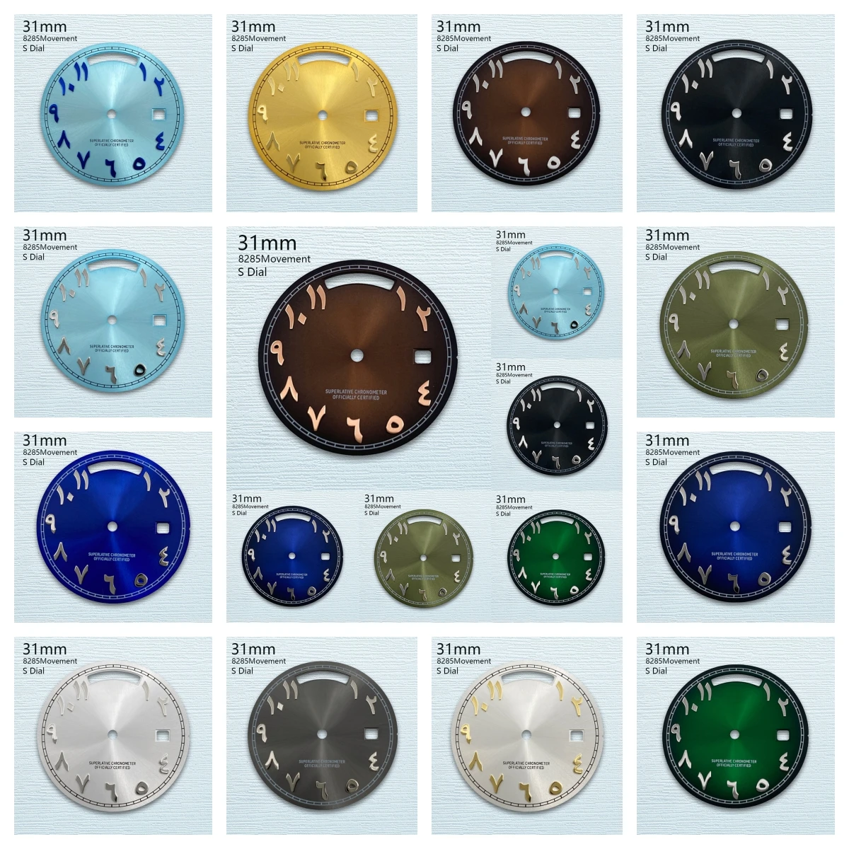 

31mm S Logo Day and Date Arab Dial Fit 8285 Movement High-Quality Sunray Gold Dial Watch Modification Accessories