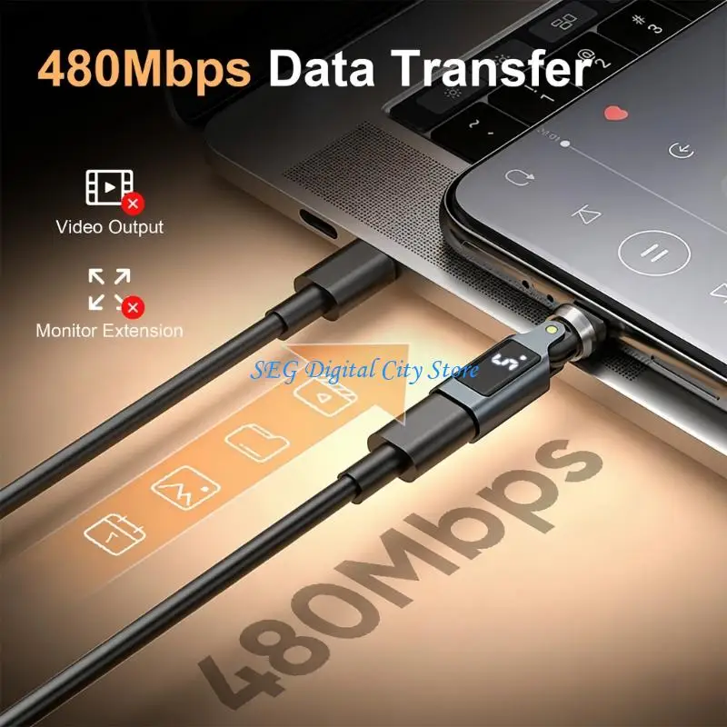 U75B Intelligent Digital Display Aluminum Alloy Rotating Connector Adapter Supports 240W Fast Charging And 480Mbps Data Speed