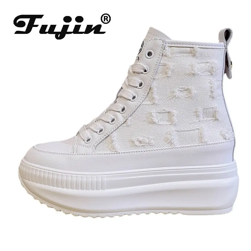 Fujin Women Summer Shoes Boots Ankle 2024 Spring Autumn Platform Wedge Sneakers Shoes 7.5cm Breathable Boots