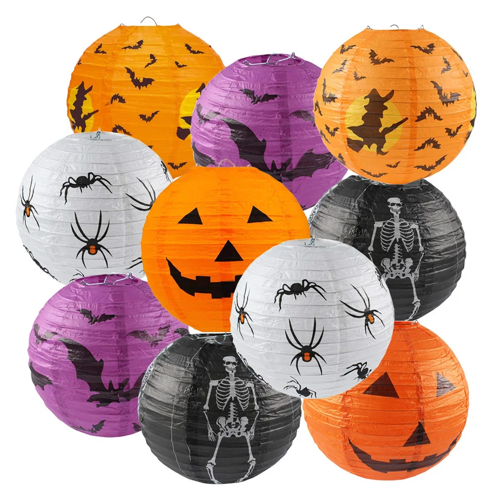 

​10PCS 10" Halloween Paper Lanterns Pumpkin Spider Skeleton Decor Jack O Lantern for Party Indoor Outdoor Bar Home Decor​