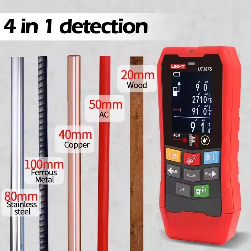 UNI-T الجدار الماسح الضوئي UT387E UT387S UT387LM 4 في 1 للكشف عن المعادن الخشب مسمار مكتشف التيار المتناوب الجهد لايف كابل أسلاك عمق المقتفي