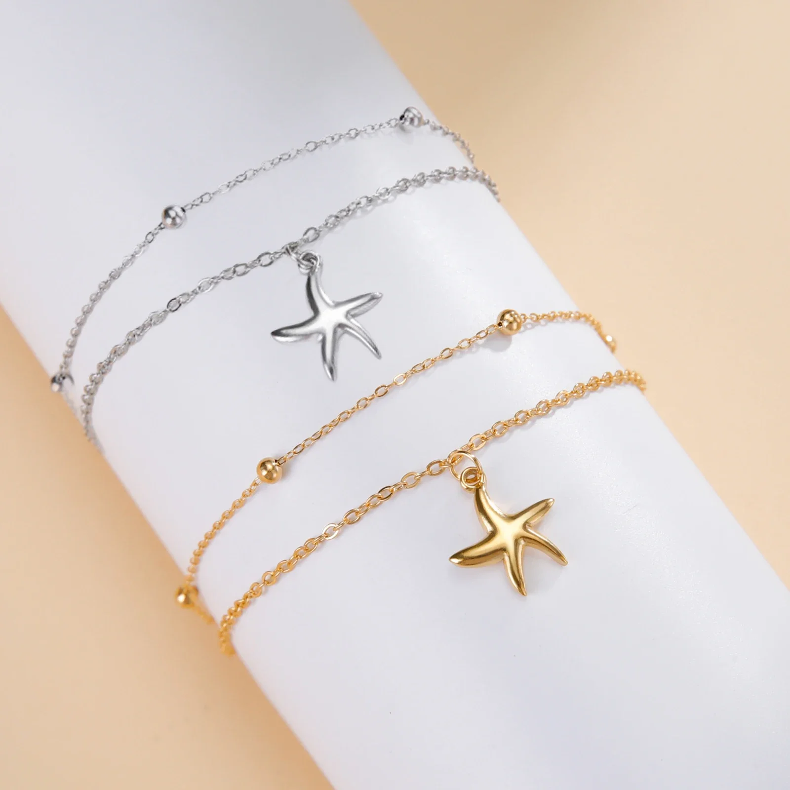 Kkjoy Mode Edelstahl Gold Farbe Doppel Schichten Shell Armband Für Frauen Herz Seestern Charms Schmuck Geschenk Für Frauen – Detail 5