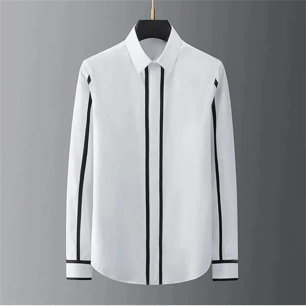 Luxury basic shirt men\'s long-sleeved casual shirt solid color fashionable Korean street high-end plus size men\'s clothing 6XL