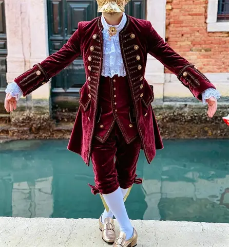 New Baroque Red Luxurious King Prince Costume Suit French Court Noble Men Baroque Rococo Costume Ball Gown Custom Made