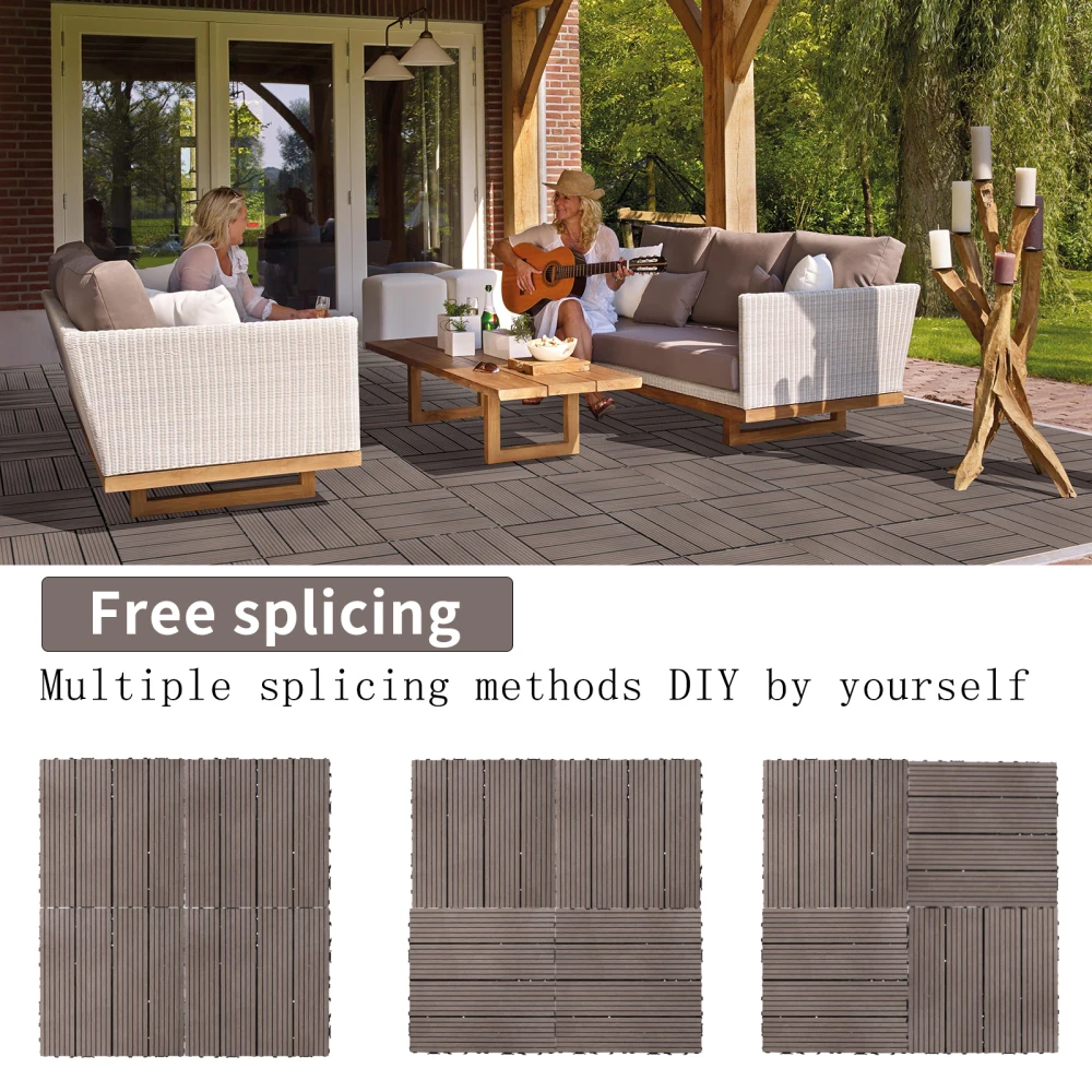 Wood Plastic Composite Deck Tiles Set of 20, Sustainable Composite Decking Resist Rust,Water, Weather,  Ideal,Light Coffee Color