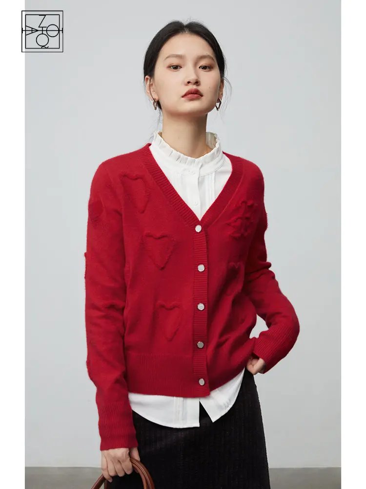 ZIQIAO maglione rosso natalizio Cardigan da donna autunno inverno Design di nicchia maglione lavorato a maglia delicato per le donne giacca a vento