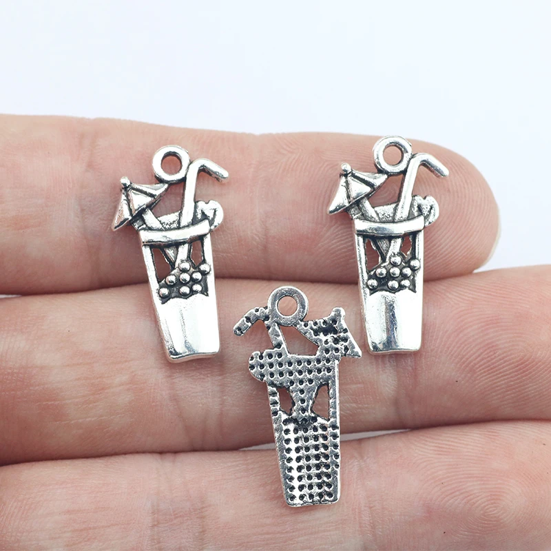 Newest 20Pcs 12*23mm Antique Silver Color Drink Tibetan Charms Cute Necklace Pendant Accessory Charms For Jewelry Making Gifts