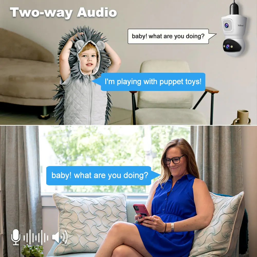 Srihome-cámara inteligente con bombilla de 4MP, Wifi, lente Dual, pantalla Dual, seguimiento automático, Audio bidireccional, visión nocturna en Color, cámaras de seguridad para exteriores