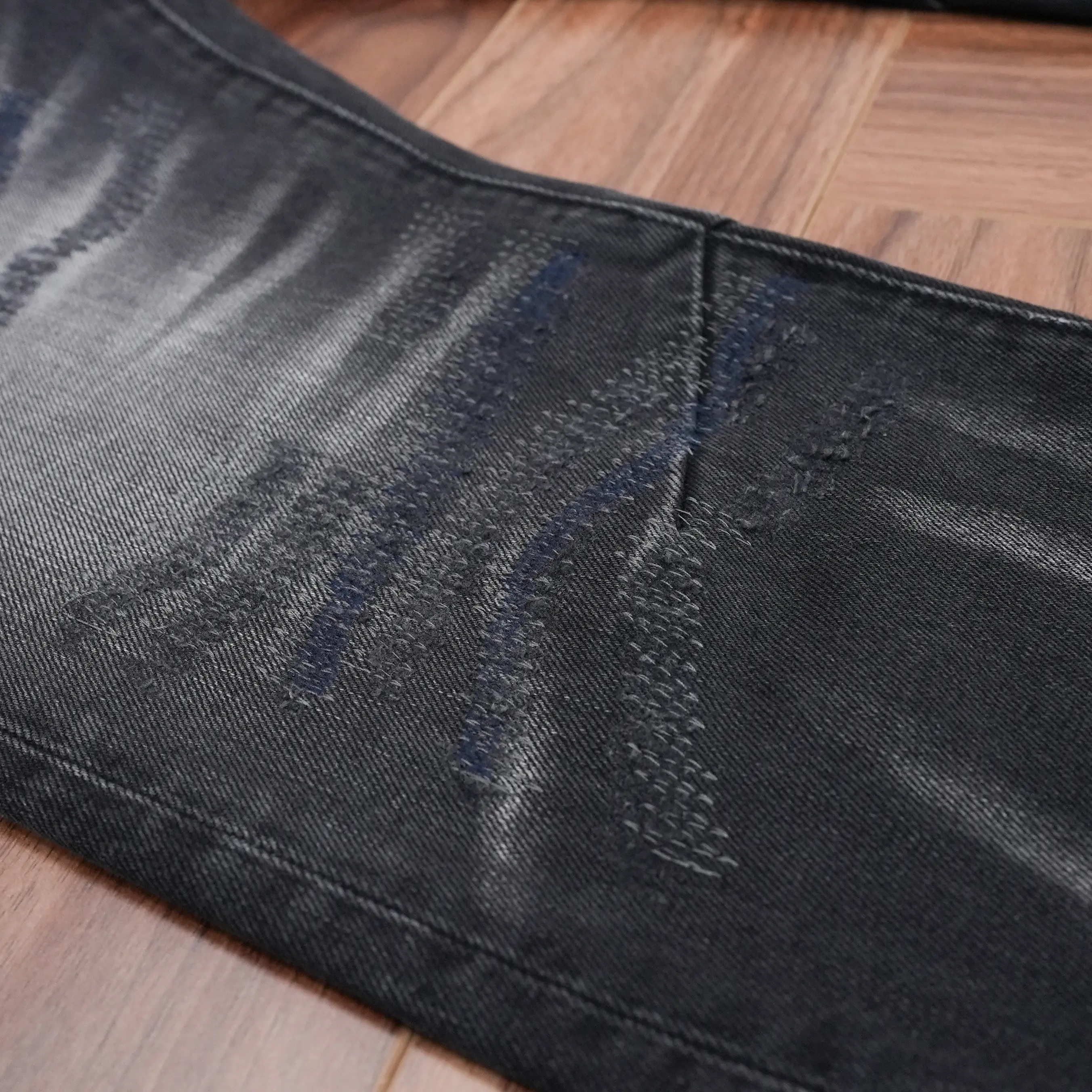 High Quality Autumn Washed Black Gray Denim Jeans for Men American Vintage Casual Ripped Hole Distressed Regular Straight Pants