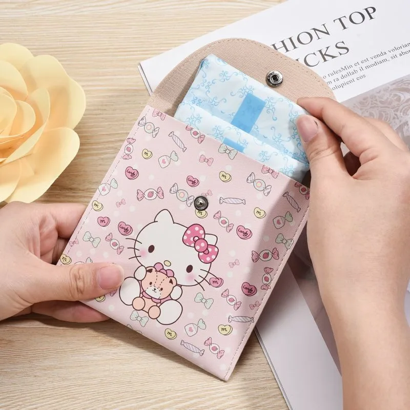 

Sweet Hello Kitty Anime Kawaii Sanrio Sanitary Napkin Storage Bag Cute Cartoon Large Capacity Makeup Bag Gifts for Girls