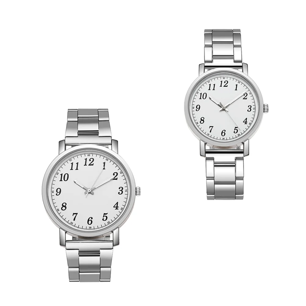 

2 Pcs Couple Watch Silver Wristwatches Fashion Stainless Steel Male Female Bride Kids Digital