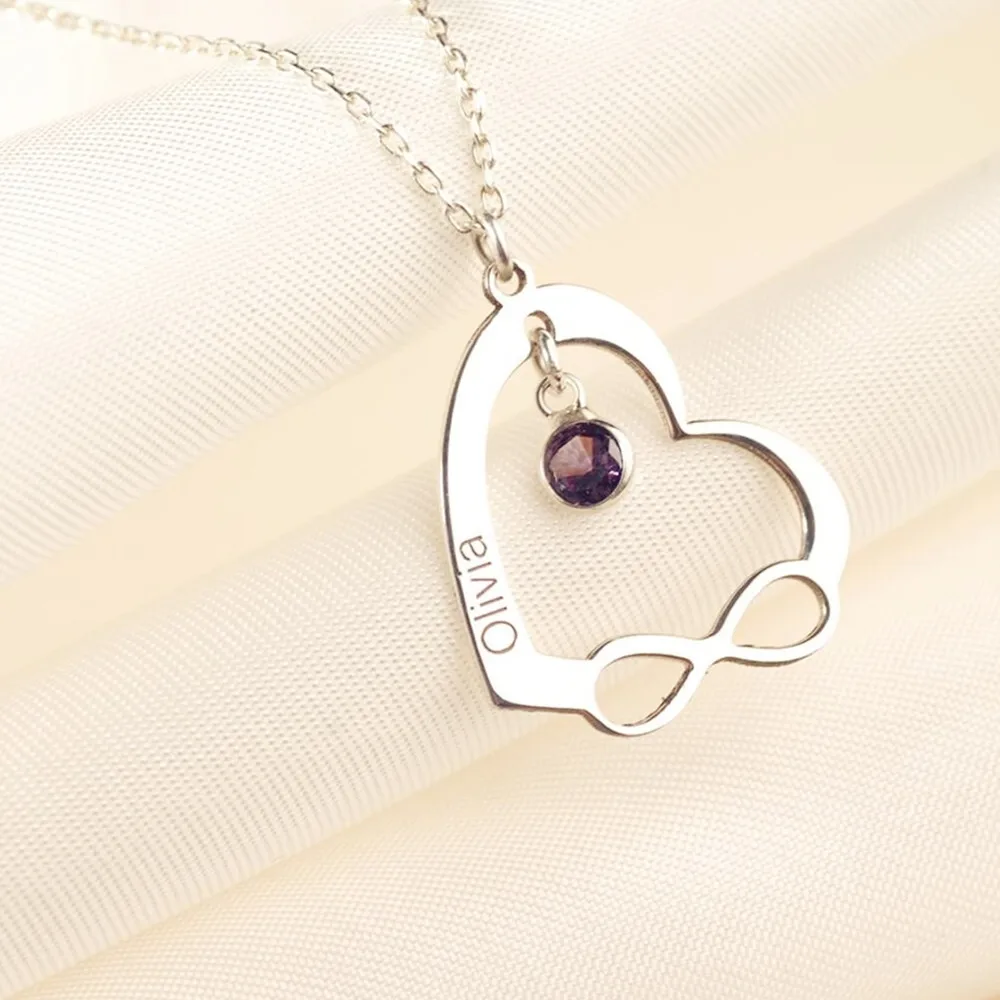 

Personalized Engraved Heart Birthstone Name Necklace Gold Plated Stainless Steel Infinity Pendant Best Friend Christmas Gift