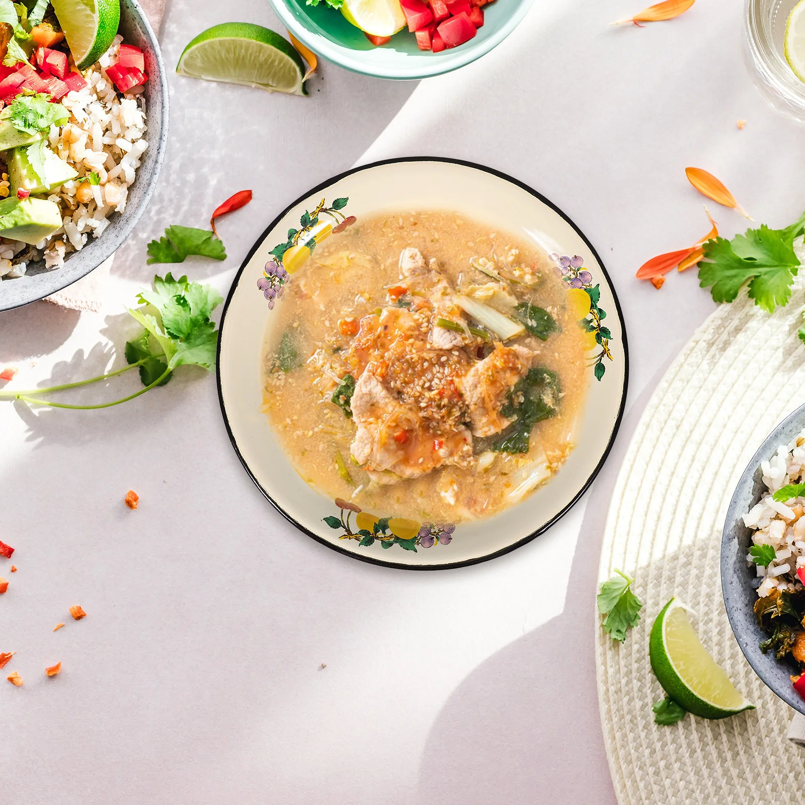 

Thickened Vintage Enamel Soup Bowl Deep Multipurpose Food Container Salad Mixing Bowl Kitchen Enamelware Vegetable Basin