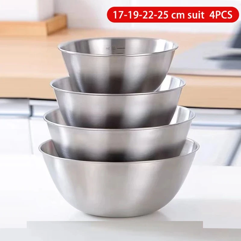 Kitchen Stainless Steel Bowl Korean Ramen Bowl Fruit Salad Bowl Mixing Bowl with Scale