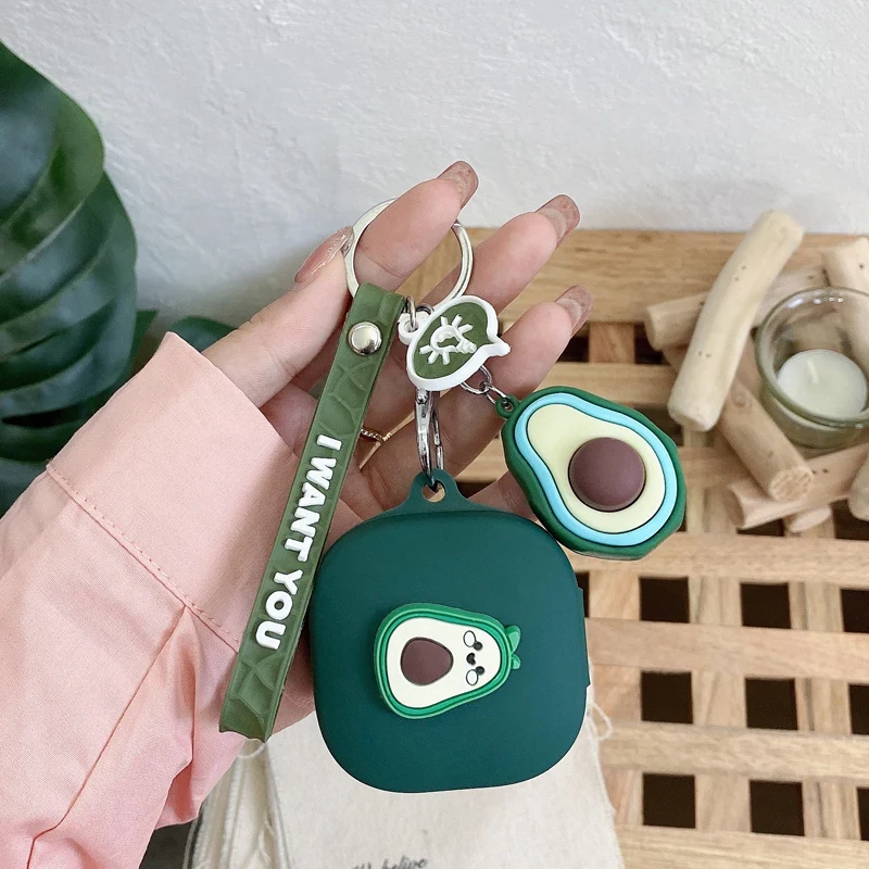 For Soundcore Liberty 4 case Cute Avocado cartoon Ring Chain Rope Earphone Case Silicone Shockproof Protect Box