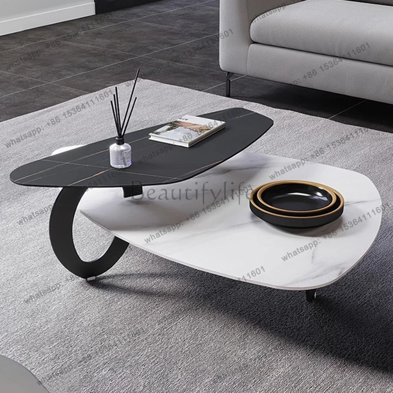 

Italian Minimalist Rock Plate Coffee Table Set Modern Minimalist Creative Tea Tables Luxury High - End Home Furniture