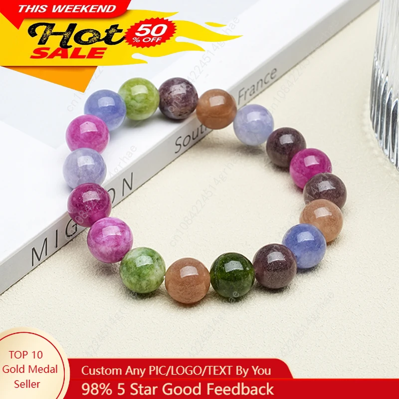 

Natural Tourmaline Chalcedony Smooth Round Beads Bracelet for Women Exquisite Gifts Healing Stone Energy Jewelry 6/8/10/12mm