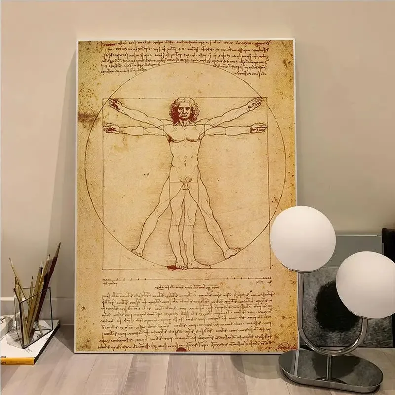 Leonardo Da Vinci Manuscript Vitruvian Man Vintage Posters Retro Room Bar Cafe Room Wall Decor for Home Decor Wall Painting Aest